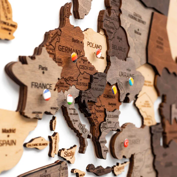 3D Wooden World Map Multicolor